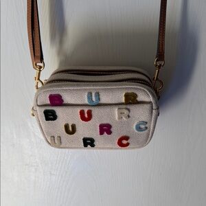 Tory Burch Cream Canvas Crossbody Bag with Colorful Letters